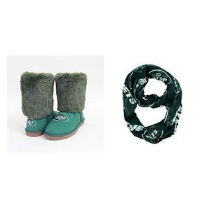 NEW YORK JETS NFL LADIES GREEN CUCE BOOTS WITH INFINITY SCARF NIB SIZE 6